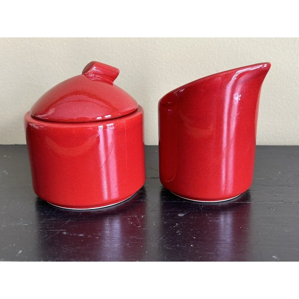 Waechtersbach Spain‎ Creamer & Sugar Bowl Lidded Red Vintage